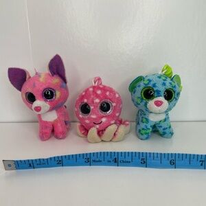 3 Ty Beanie Boos Keychains Chihuahua, Leopard, Octopus